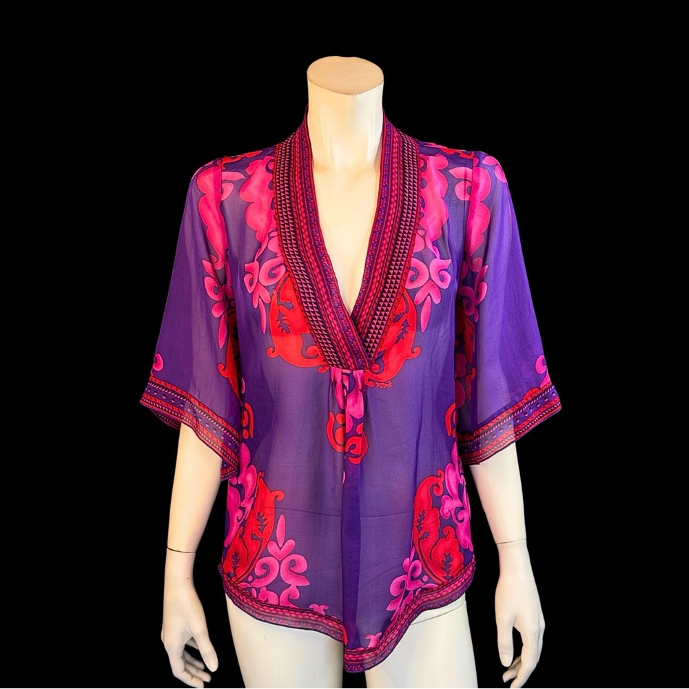 HALE BOB Silk Sheer Kaftan Tunic Top XS